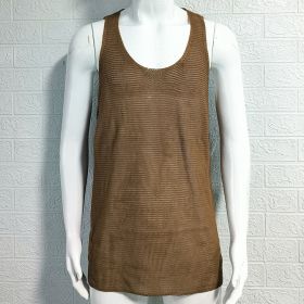 Men's Summer Loose Sleeveless Knitted Vest (Option: Brown-M)