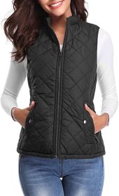 Women's Cotton Vest Stand Collar Zipper Pocket Warm (Option: Black-S)