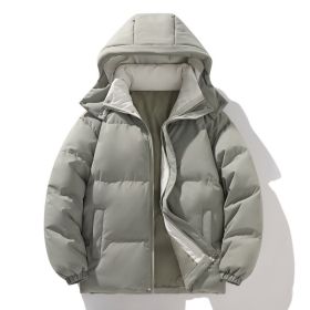 Coat Down Cotton Short Fake Two-piece Hooded Couple Wear Thickened (Option: Gray Green-M)