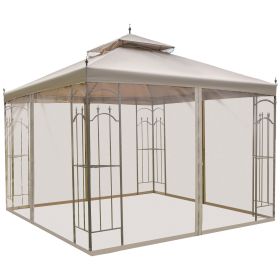 10' x 10' Patio Gazebo with Corner Frame Shelves, Double Roof Outdoor Gazebo Canopy Shelter with Netting for Patio, Wedding, Catering & Events, (Option: Brown-1990x450x200 mm)