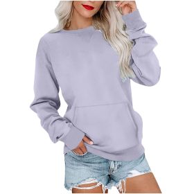 Women's Pin Solid Color Round Neck Loose Long-sleeved Sweater (Option: Light Purple-S)