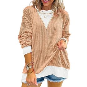 Women's Color Block Pullover - Casual Crewneck Long Sleeve Sweatshirt, Cute Loose Fit Top (Option: Orange-2XL)