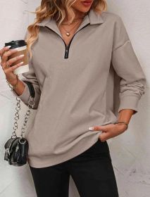 Women's Fashion Half Long-sleeve Zipper Sweatshirt Fashion Pullover (Option: Light Brown-S)