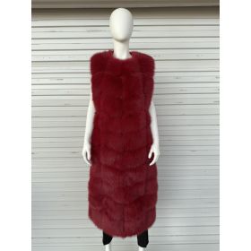 New Faux Fur Square Vest Extended Bread Block Vest Coat (Option: Wine red-S)