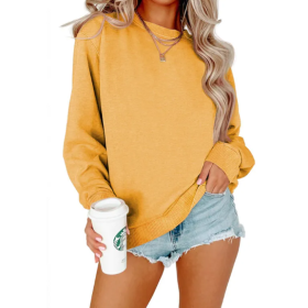 Solid Color Crew Neck Coat Long Sleeve Hoodie (Option: Yellow-2XL)