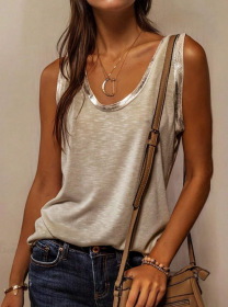 Block Edge Decor Casual Tank Top (Option: Apricot-S)