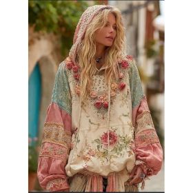 Vintage Hooded Jacket Versatile Lace-up Printed Sweatshirt (Option: Style3-S)