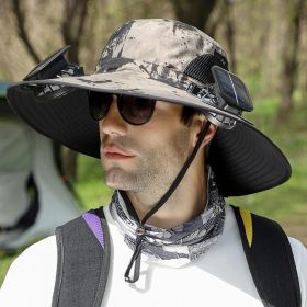 Widened Solar Fan Hat 4 Colors Summer Outdoor With Cooling Fan Fisherman Hat Suitable For Summer Outdoor Activities (Color: Yellow Camo)