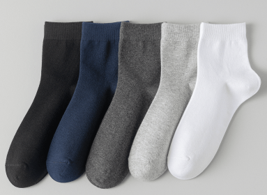 Breathable Mid-Calf Large Size 5 Pairs Solid Color Business Cotton Socks All-Season Long Socks (Option: Black White Gray Blue)