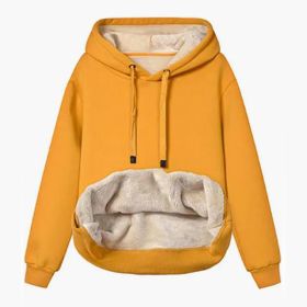 Autumn And Winter Warm Lamb Fleece Pocket Hooded Sports Sweatshirt Jacket For Women (Option: Yellow-XXL)
