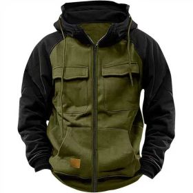 Men's Hoodie Youth Sports Multi-pocket Workwear (Option: Forest Green-L)