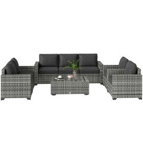 Patio Furniture Set, Cushions, Sofa, Loveseat, Storage Table, Gray (Option: Dark Gray-790x620x590 mm)