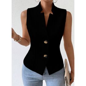 Solid Color Jacquard Suit Vest Jacket (Option: Black-S)