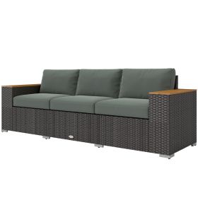3-Seat Outdoor Patio Sofa, PE Wicker Outdoor Couch with  Extra Wide Deep Seat, Wide Armrests 4" Cushions, Dark Gray (Option: Dark Gray-745x270x645 mm)