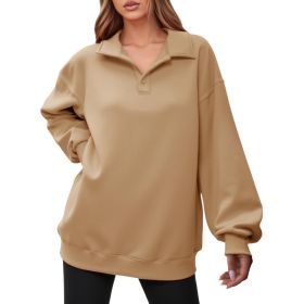 Fisoew Women Collared V Neck Sweatshirt Casual Oversized Long Sleeve Fashion Pullover Tops (Option: Apricot-XS)