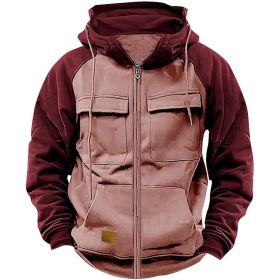 Men's Hoodie Youth Sports Multi-pocket Workwear (Option: Pink-S)