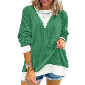 Women's Color Block Pullover - Casual Crewneck Long Sleeve Sweatshirt, Cute Loose Fit Top (Option: Green-2XL)