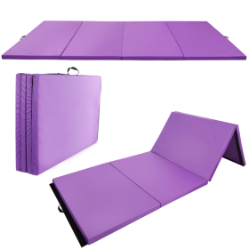 --Only Self Pickup--10 Ft. X 4 Ft. Quad Fold Gym Mat With Carrying Handle For Protective Flooring In Mixed Martial Arts, Gymnastics, And Home Gym (Color: PURPLE)