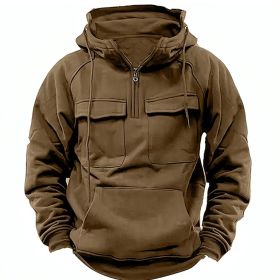 Men's Zip-up Hoodies Sweatshirt With Drawstring And Pocket Design Fashion Casual Sports Sweatshirt (Option: Brown-4XL)