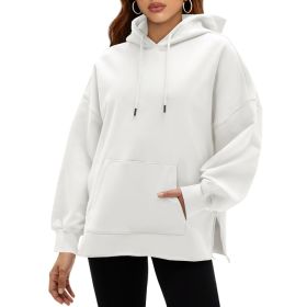 Fisoew Women's Hoodies Oversized Sweatshirts Casual Long Sleeve Side Slit Pullover Tops Fall Winter Outfits With Pocket (Option: White-L)