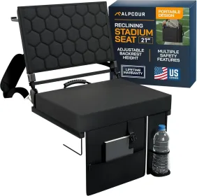 Alpcour Folding Reclining Stadium Seat With Back Support For Bleachers (Option: Black-21Wide)
