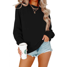 Solid Color Crew Neck Coat Long Sleeve Hoodie (Option: Black-M)
