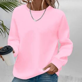 Women's Solid Color Casual Pullover Sweatshirt - Minimalist Round Neck Long Sleeve Top For Spring&Fall (Option: Pink-S)