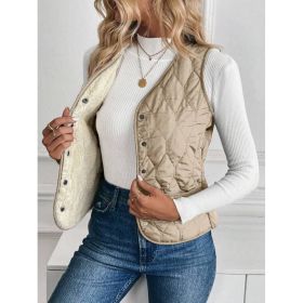 Plush Lining Padded Vest Winter Clothes Acket (Option: Apricot-2XL)