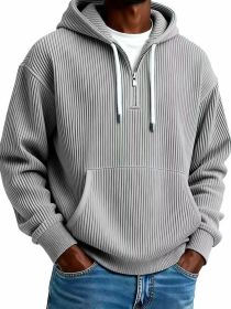 Men's Solid-Colored Corduroy Long-Sleeve Hoodie For Sports And Casual Wear (Option: Gray-S)