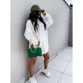 Women's Hooded Sweatshirt With Pockets Fashion Casual Split Mid-length Sweater Drawstring Tops (Option: White-S)