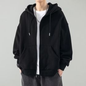 Men's Fashionable Loose All-match Zipper Cardigan Sweater Coat (Option: Black-S)