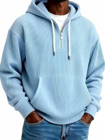 Men's Solid-Colored Corduroy Long-Sleeve Hoodie For Sports And Casual Wear (Option: Sky Blue-S)