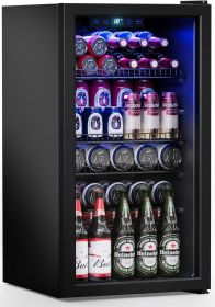 Beverage Refrigerator Cooler-120 Cans Freestanding Mini Fridge Cooler with Glass Door, Adjustable Shelves & Digital Temperature (Plug Type: us, Color: Black)