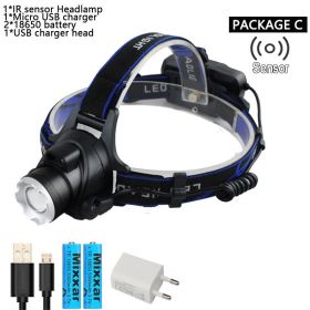 zk30 Body Motion IR Sensor head light V6 LED Headlamp zoomable headlight Inductive bright head lamp camping/fishing headlight (Emitting Color: C, Body Color: T VI)