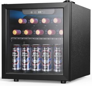 Joy Pebble Beverage Refrigerator Cooler 12 Bottle 48 Can - Mini Fridge with Glass Door for Beer Drink Wine,Freestanding beverage (Plug Type: us, Color: 1.3 Cu.ft)