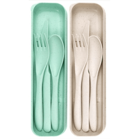2 Pack Reusable Travel Utensils Set with Case, Wheat Straw Portable Knife Fork Spoons Tableware (Brand: SLequipo)