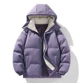 Coat Down Cotton Short Fake Two-piece Hooded Couple Wear Thickened (Option: Purple-S)