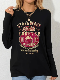 Women's Printed Hoodless Long Sleeve Sweatshirt (Option: Black-S)