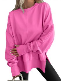 Fashion Casual Round Neck Pullover Loose Sports Long-sleeved Sweater (Option: Pink-S)