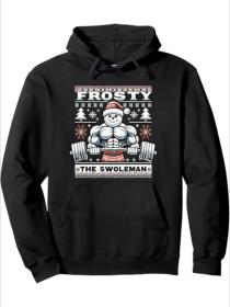 Frosty The Swoleman Ugly Christmas Sweater Gym Lover Xmas Pullover Hoodie, Hooded Sweatshirt, Gift For Men Women Family, Machine Washable (Option: Black-S)