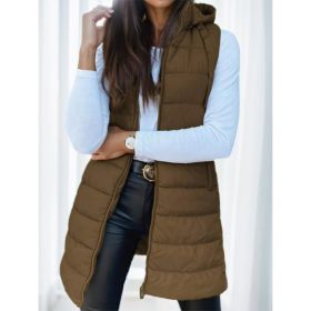 Women'S Elegant Hooded Puffer Vest (Option: Brown-S)