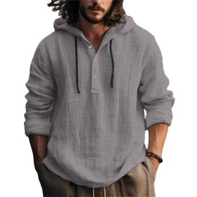 New Wish Cotton Linen Shirt Hooded Sweater Long Sleeve Hooded Casual Daily Clothing (Option: Grey-L)