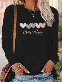 Women's Print Long-sleeved Hoodless Sweatshirt (Option: Black-M)