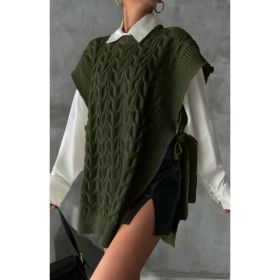 Women's Solid Color V-Neck Tie Casual Knit Vest (Option: Green-S)