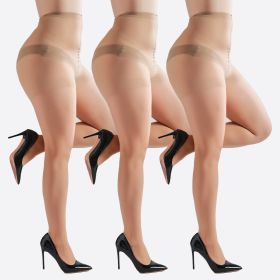3 Pairs Plus Size Womens Sheer Tights 20D High Waist Control Top Pantyhose With Reinforced Toes (Option: Nude-M)