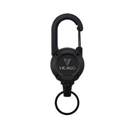 VIEJAKLG 3-in-1 Retractable Rope Carabiner Keychain, Strong Steel Wire Rope Buckle, Compact Outdoor Camping And Hiking Multifunctional Essential (Option: Black)