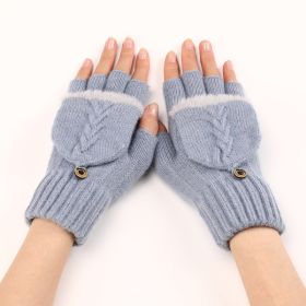 Wool Fingerless Gloves Women's Warm Fashionable Knitted Half Finger Oversleeves (Option: Light Blue-Free Size)