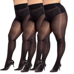 3 Pairs Plus Size Shiny Tights For Women (Option: Black-3XL)