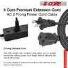 5 Core AC Power Cord 10 Ft ? 2 Prong Extension Adapter ? 16AWG/2C 125V 13A ? US Polarized Male to Female Outlet Extension Cable Black- EXC BLK 10FT