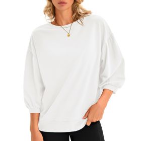 Fisoew Womens Puff Sleeve Sweatshirts Casual Crewneck Sleeve Loose Fit Fall Pullover Tops (Option: White-L)